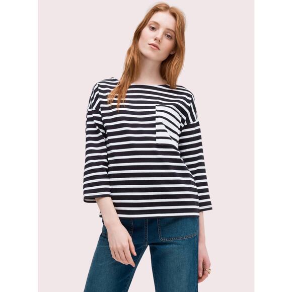 Kate Spade Quarter Sleeve Bateau Neckline Striped Cotton Tee Small - Picture 1 of 5